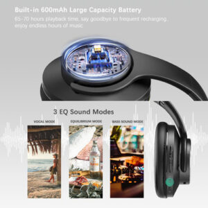 DOQAUS Headphones DESIGN 1 Ασύρματα & Ενσύρματα Bluetooth 5.3 - Μαύρο/Καφέ dm - Image 5