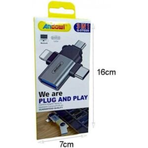 Andowl Q-OTG09 Μετατροπέας OTG 3 σε 1 Lightning / USB-C / Micro USB Male σε USB-A Female - Μαύρο - Image 5