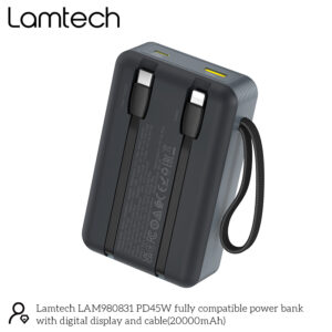 LAMTECH PD45W PowerBank 20000mAh Με Ενσωματωμένα Καλώδια Type-C & Lightning QC3.0 LAM980831 - Image 4